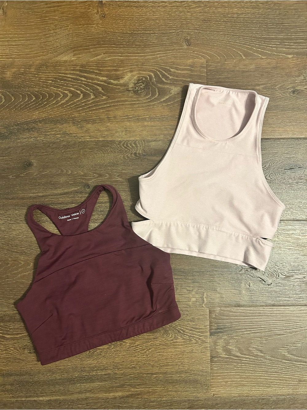 Set of 2 Racerback Crop Tops — Light Purple and Burgundy